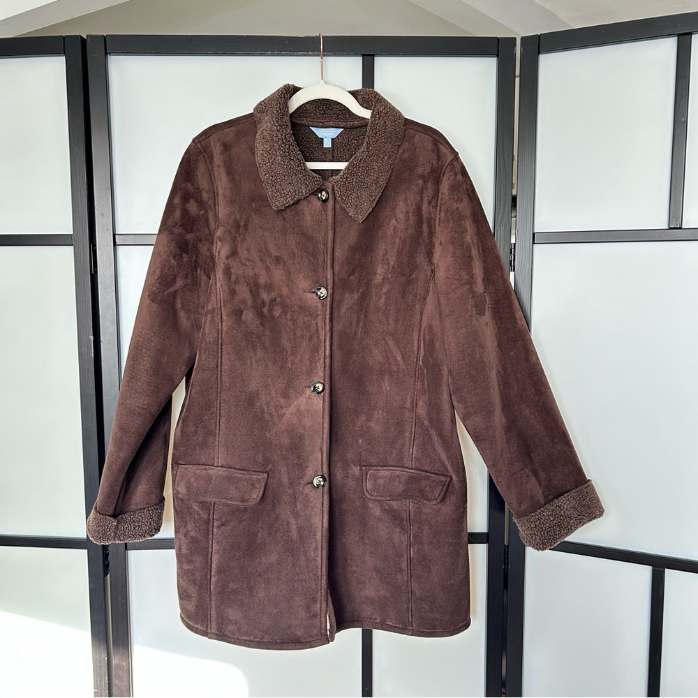[XL] Denver Hayes Vintage 90’s Chocolate Teddy Button Down Pea Coat Women’s - Picture 2 of 13